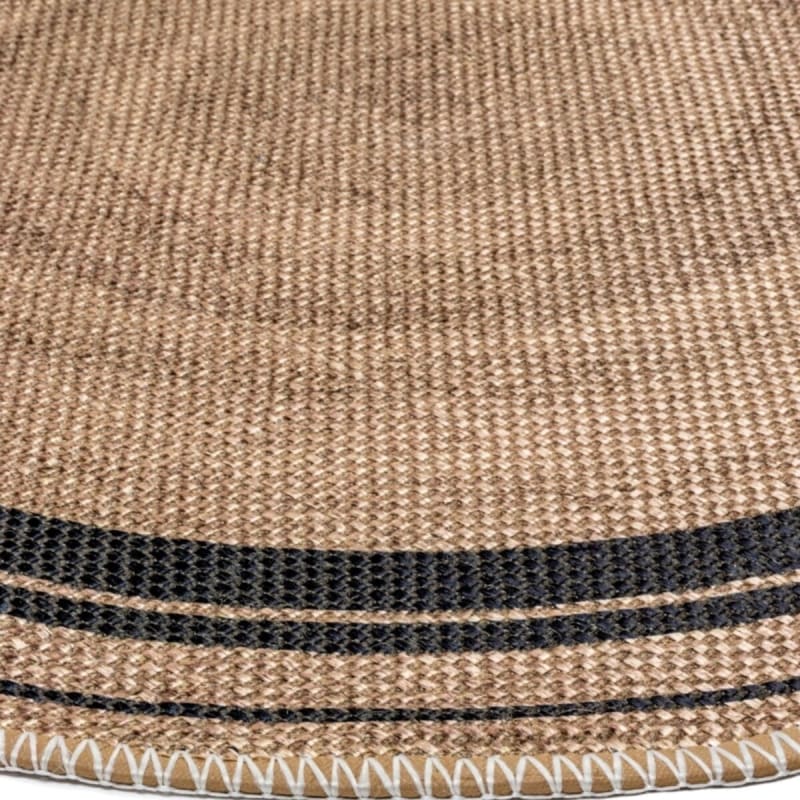 Tapis jute rond noir et beige - beige, noir, rond