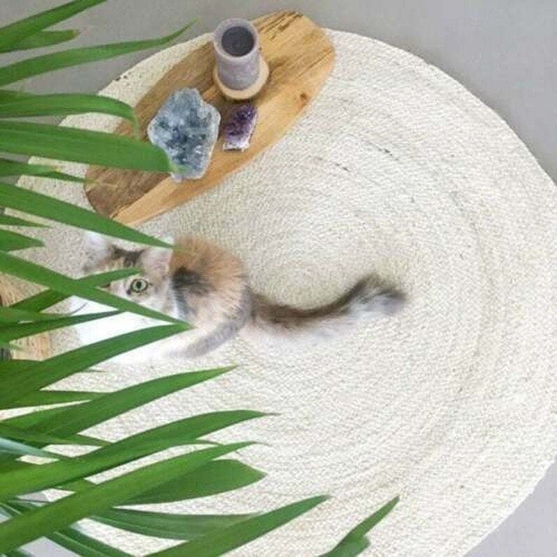 Tapis rond jute et blanc - blanc, rond