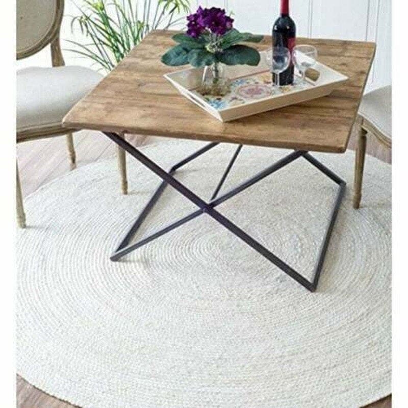 Tapis rond jute et blanc - blanc, rond