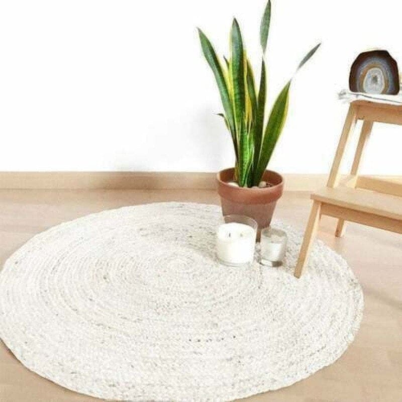 Tapis rond jute et blanc - blanc, rond