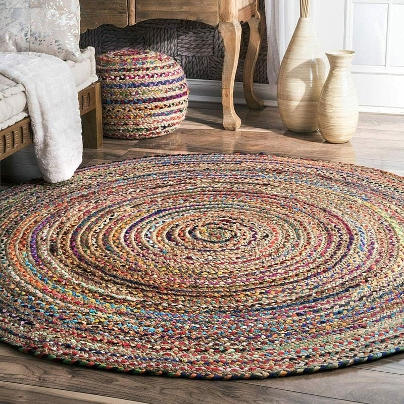 Tapis rond jute multicolore - multicolore, rond