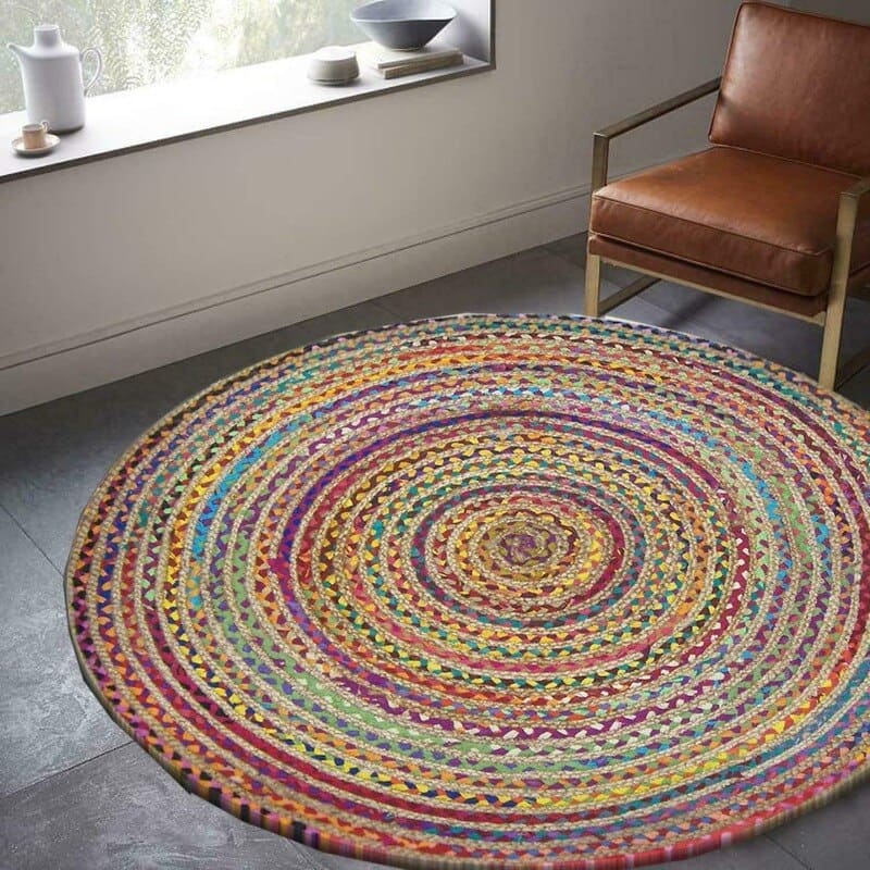 Tapis rond jute multicolore - multicolore, rond