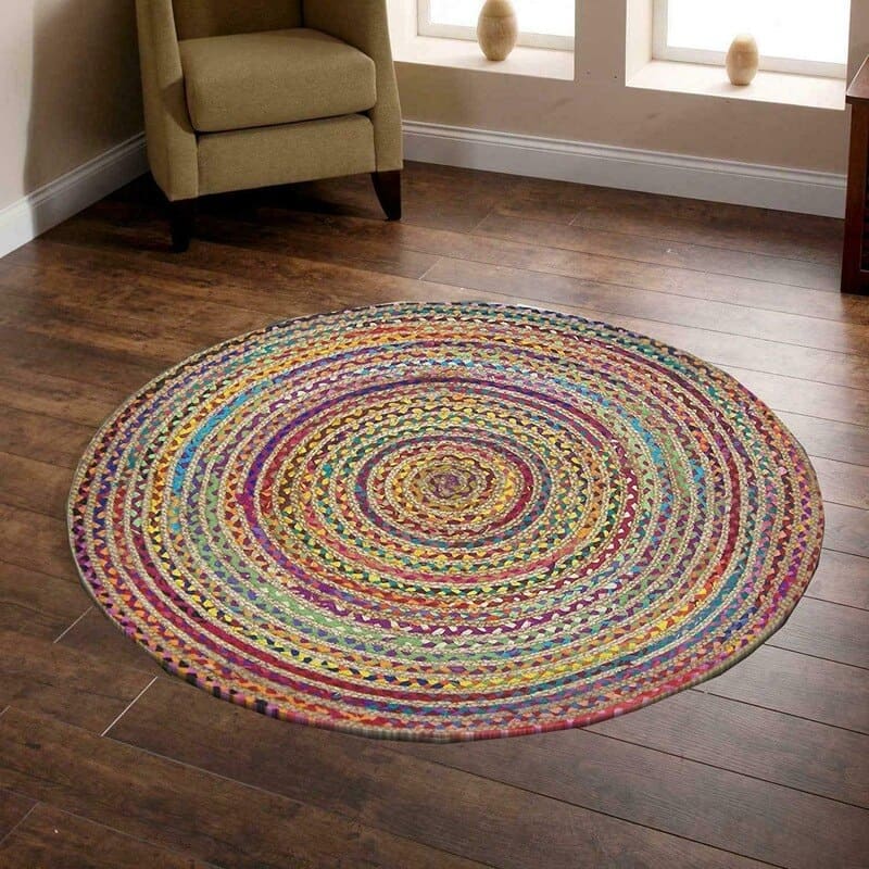 Tapis rond jute multicolore - multicolore, rond