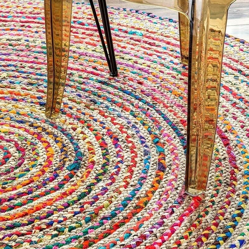 Tapis rond jute multicolore - multicolore, rond