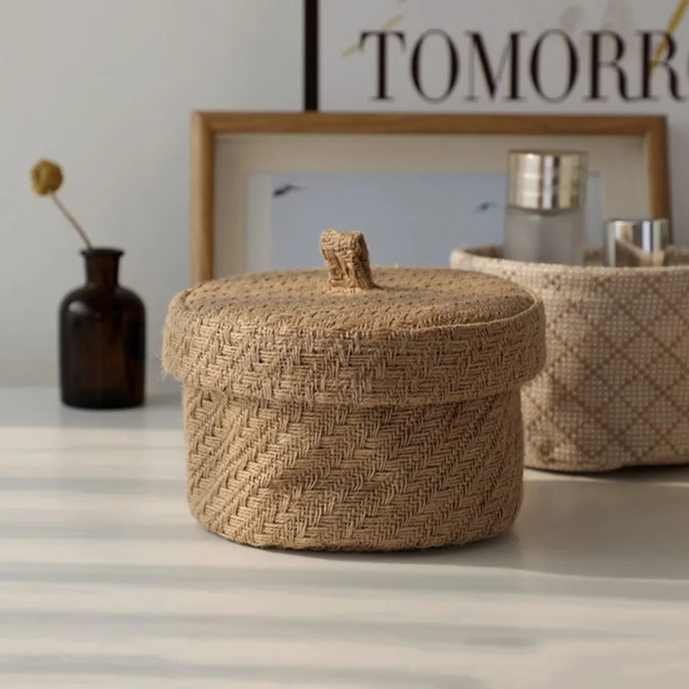 Panier de rangement en Jute avec couvercles