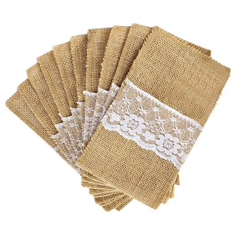 Porte-Couverts en Toile de Jute 10Pcs