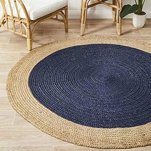 Tapis rond jute bleu