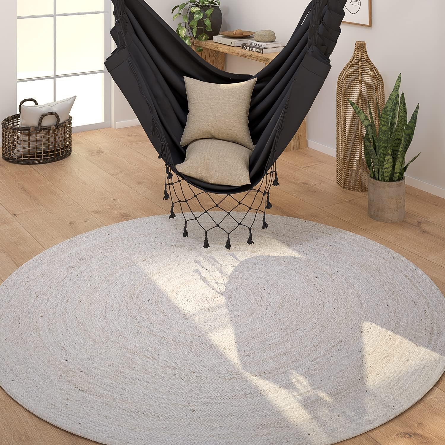 Tapis rond jute et blanc - blanc, rond